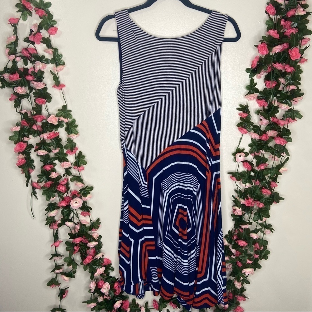 Anthropologie Maeve Blue Orange Retro Art to Wear Dress Womens SP Work Bold